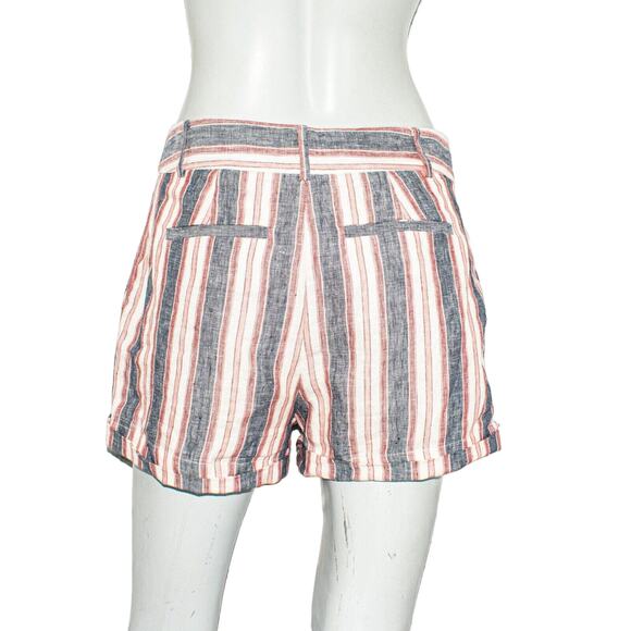 FRAME High Waist Linen Shorts Natural White Multi Stripe Size 2 - Picture 10 of 10